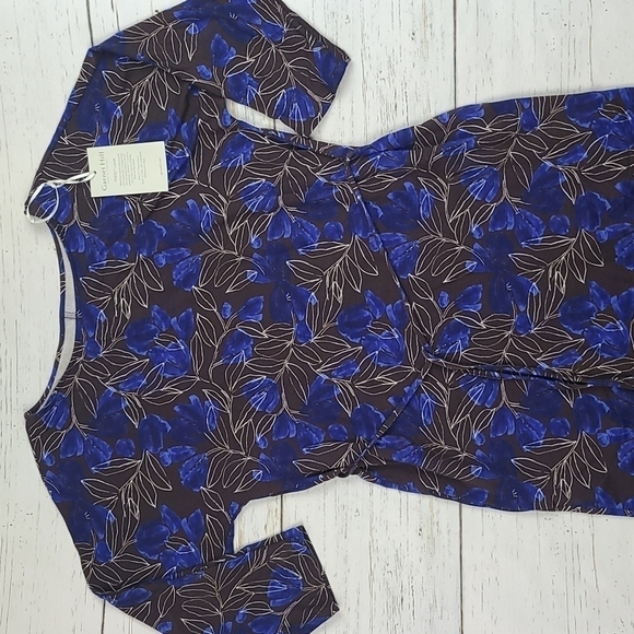 NWT Garnet Hill Blue Brown Patterned Midi Tie Waist Dress Size Small - Picture 2 of 11